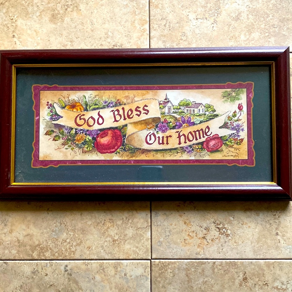 “God Bless Our Home” framed wall decor